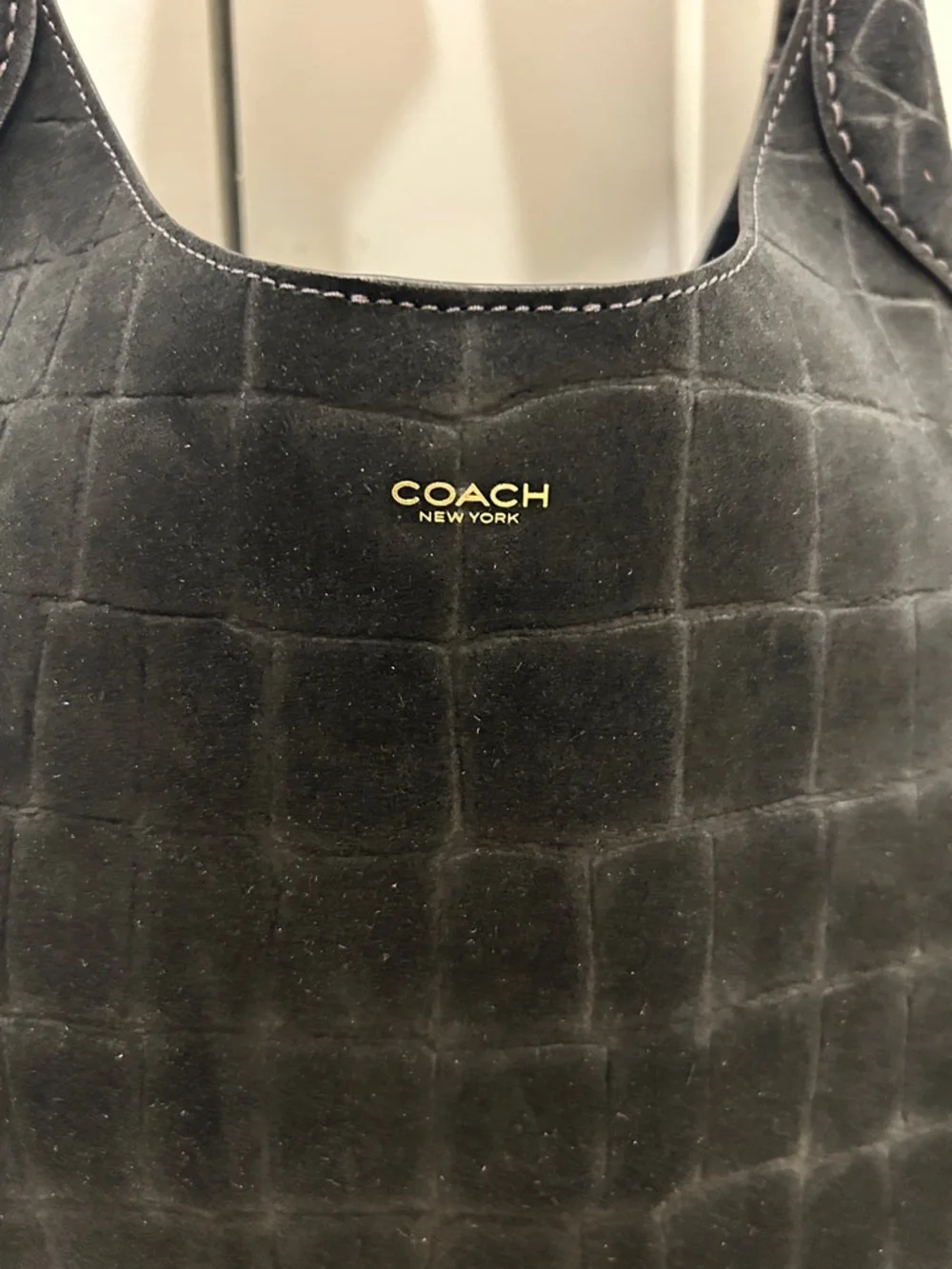 Coach (NWT) Brooklyn Shoulder Bag 28 in Black Suede Croc-Embossed - Picture 4 of 15